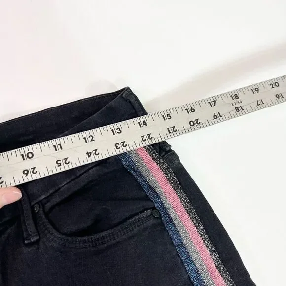 Mother Looker Ankle Fray Guilty Glitter Racer Jeans Womens 29 Black Frayed Hem - Picture 9 of 14